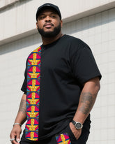 Men's Plus Size Black Creative Stripe Print T-Shirt Shorts Suit